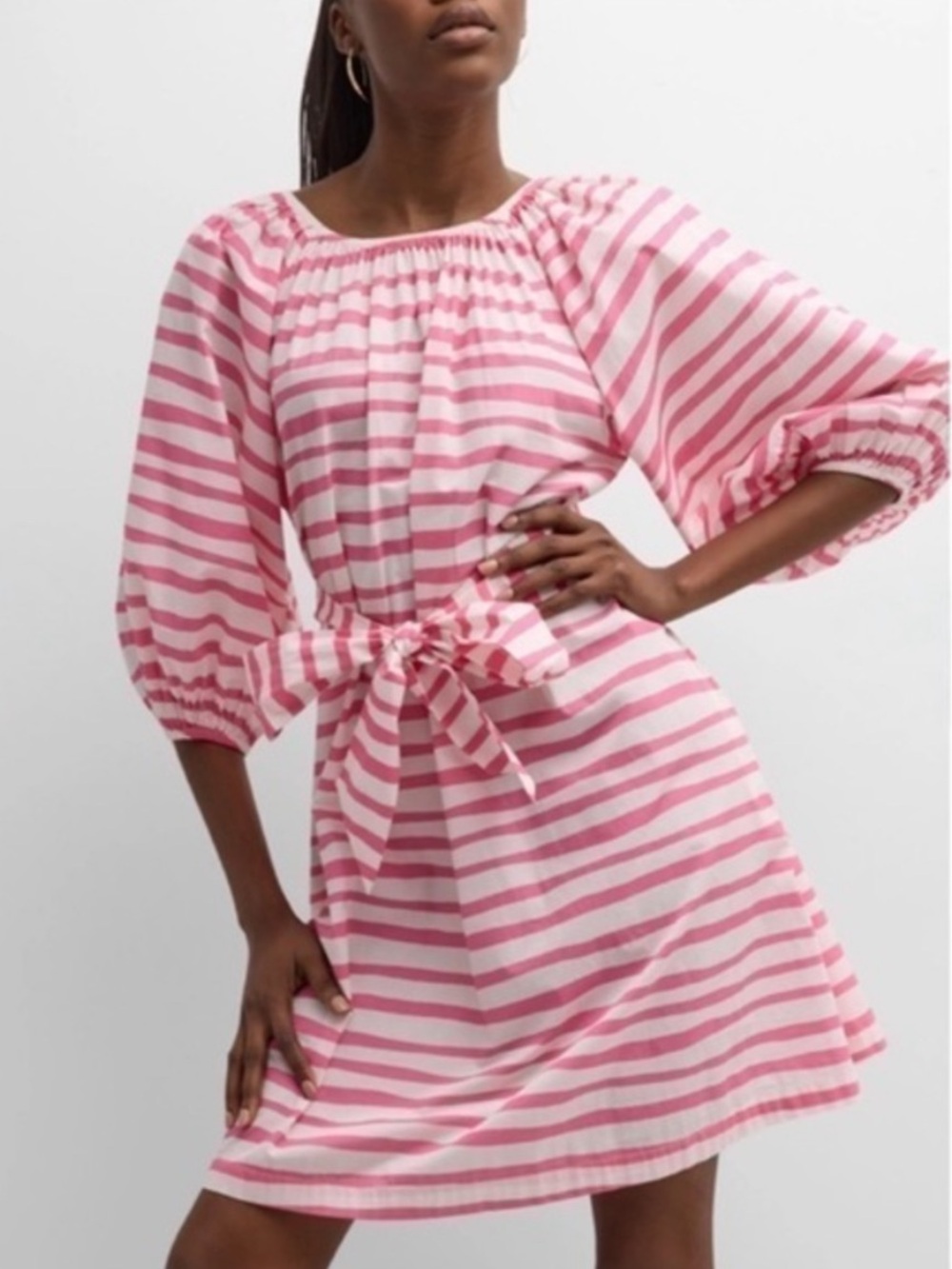 Frances Valentine Bliss Mini Painterly Stripe Pink White Dress Sz Small Bow Belt